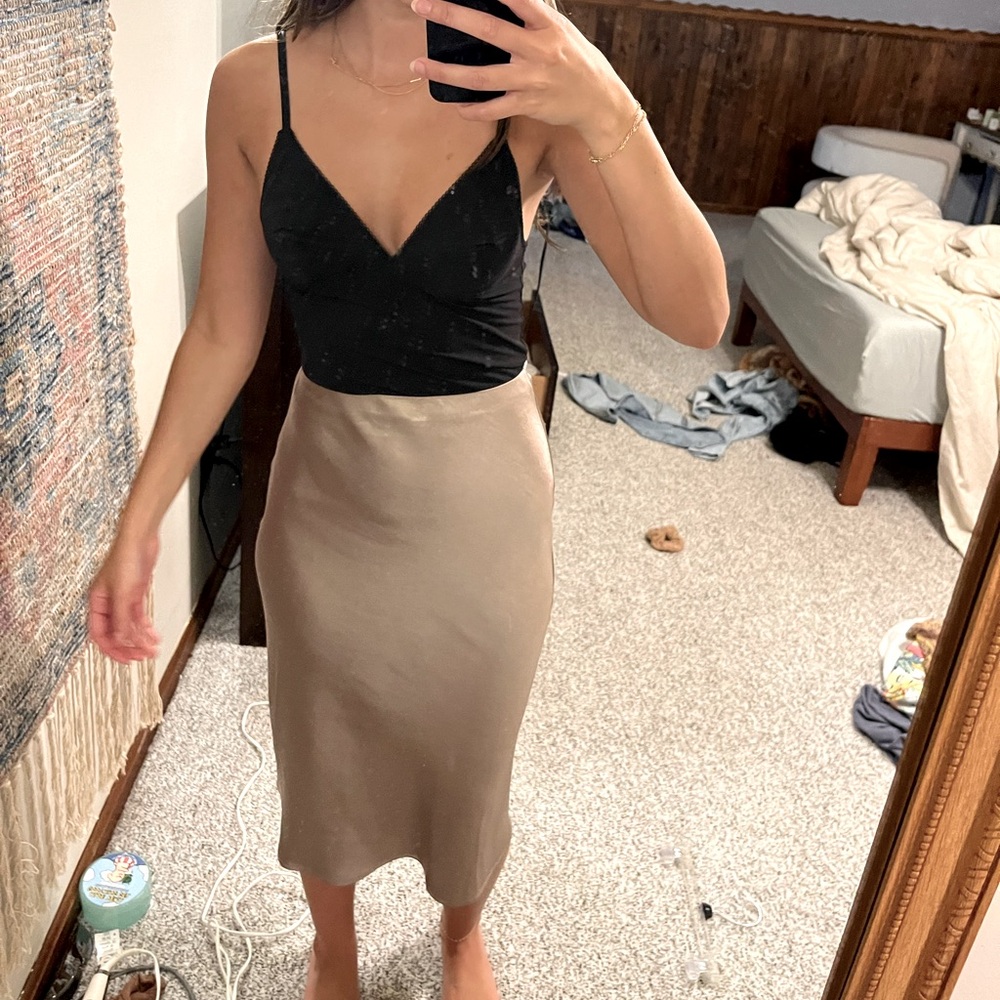 Rosey Champagne satin altered state skirt